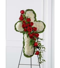 The FTD® Floral Cross Easel. An arrangement by Syd Kemsley Florist.