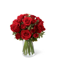 The FTD® Red Romance™ Rose Bouquet. An arrangement by Mystic Garden Floral.