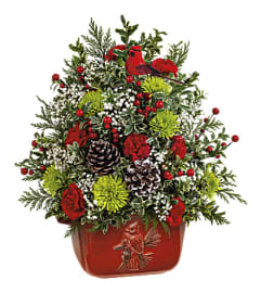 The Teleflora's Cardinal Heirloom Tree. An arrangement by Margaret's Florist.