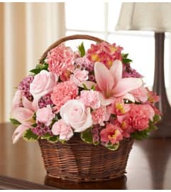 Peace, Prayers and Blessings - All Pink. An arrangement by Garden of Eden Floral.