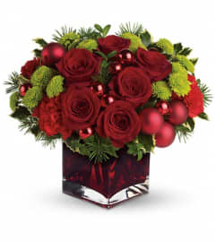 Teleflora's Merry and Bright. An arrangement by Wasaga Flowers.