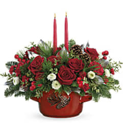 Teleflora's Christmas Heirloom Centerpiece. An arrangement by Vivian Flowers.