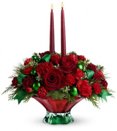 Teleflora's Joyful Christmas Centerpiece. An arrangement by Pompano Beach Floral.
