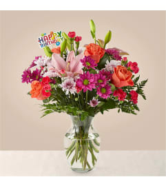 Light of My Life Bouquet and Happy Birthday Topper™ by FTD®. An arrangement by Pierson's Flower Shop and Greenhouses.