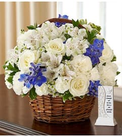 Peace, Prayers and Blessings™ with Memory Plaque - Blue. An arrangement by Susana's Flowers.