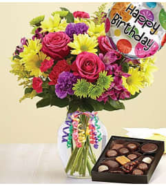 It's Your Day Bouquet® Happy Birthday with Chocolate. An arrangement by Blessing and Blooms Florist.