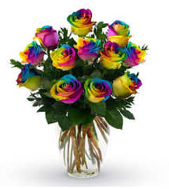 Radiant Rainbow Rose Dream. An arrangement by Shalimar Flower Shop.