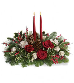 Christmas Wishes Centerpiece. An arrangement by Pompano Beach Floral.