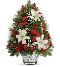 Teleflora's Festive Trimmings Tree. An arrangement by Pompano Beach Floral.
