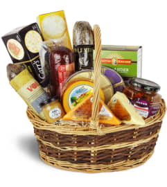 Premium Gourmet Meat and Cheese Basket. An arrangement by Abundant Flowers and Gift Shoppe.