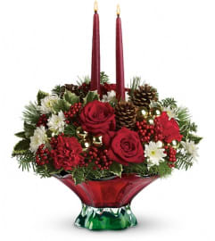 Teleflora's Always Merry Centerpiece. An arrangement by Artistic Way Flowers.