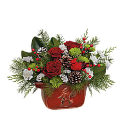 Mr. David Van Veghel's Classic Cardinal Centerpiece. An arrangement by Van Veghel's Flowers.