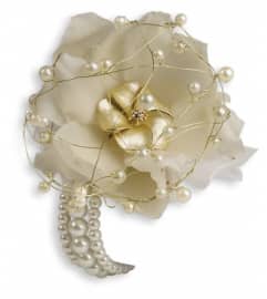 Shimmering Pearls Corsage. An arrangement by Devine Orchid.
