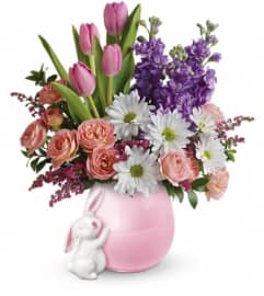 Teleflora's Send a Hug® Bunny Love Bouquet. An arrangement by Devine Orchid. Teleflora's Send a Hug® Bunny Love Bouquet. An arrangement by Devine Orchid.