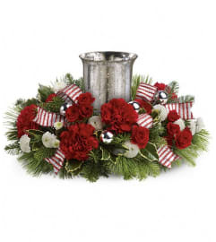 Teleflora's Holly Jolly Centerpiece. An arrangement by Artistic Way Flowers.