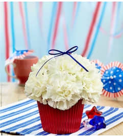Red, White and Blooming Cupcake. An arrangement by Blessing and Blooms Florist.