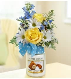 Soft Blanket™ Yankee Candle® - Blue. An arrangement by Blessing and Blooms Florist.