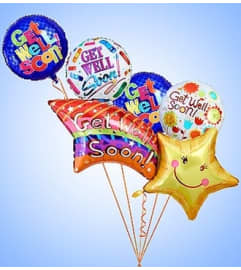 Get Well Soon Shooting Star Mylar Bundle. An arrangement by Blessing and Blooms Florist.