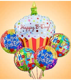 Happy Birthday Cupcake Mylar Bundle. An arrangement by Blessing and Blooms Florist.