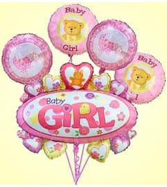 Baby Girl Marquee Mylar Bundle. An arrangement by Garden of Eden Floral.
