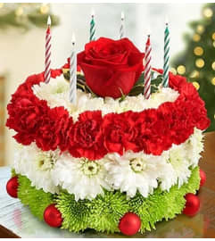 Birthday Flower Cake® for The Holidays. An arrangement by Graceland Florist.