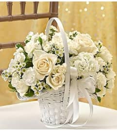 All White Flower Girl Arrangement. An arrangement by Blessing and Blooms Florist.