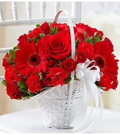 All Red Flower Girl Arrangement. An arrangement by Blessing and Blooms Florist.