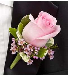 Pink Boutonniere. An arrangement by Blessing and Blooms Florist.