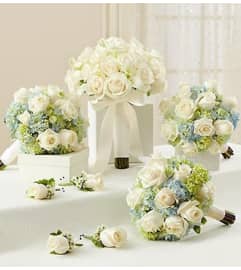Bridal Party Personal Package Blue and White. An arrangement by Blessing and Blooms Florist.