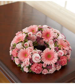 Cremation Wreath - All Pink. An arrangement by Blessing and Blooms Florist.