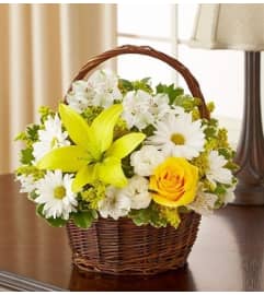 Peace, Prayers and Blessings - Yellow and White. An arrangement by Blessing and Blooms Florist.