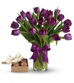 Purple Tulips Gift Set. An arrangement by Fort Lauderdale Florist.