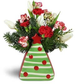 Oh Christmas Tree Carnation Vase™. An arrangement by Yesterday's Florist and Gifts.