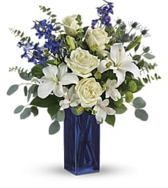 Teleflora's Calming Cobalt Bouquet. An arrangement by GardeLina Flowers.