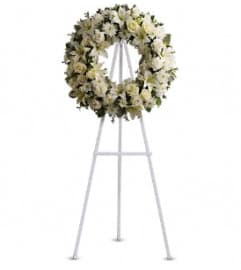 Serenity Wreath Tribute. An arrangement by Vaillant Florist.
