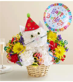 Purrfect Party Cat™ with Balloon. An arrangement by Lovingly Charlotte.
