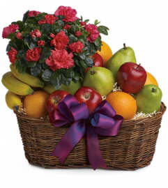 Fruits and Blooms Basket. An arrangement by Devine Orchid.