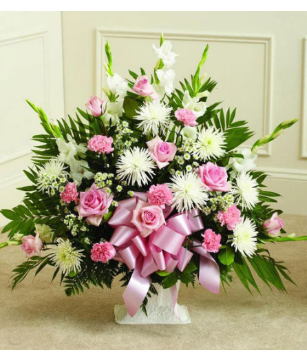 Lovingly's Collection - Traditional Pink and White Sympathy Basket