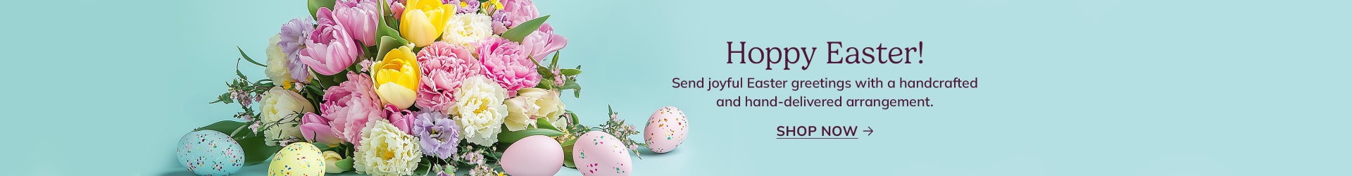 Easter mixed bouquet, blue background, easter eggs - flower delivery in Victoria