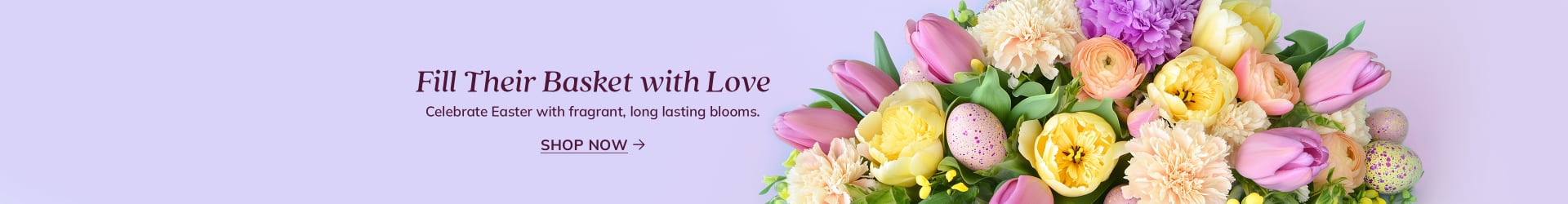 Easter with Pastel Bouquet and easter eggs. Purple background - flower delivery in Aurora
