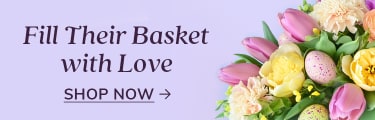 Easter with Pastel Bouquet and easter eggs. Purple background - flower delivery in Aurora