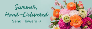 Summer, Hand-Delivered with Colorful Flowers on Blue Background - flower delivery in Pismo Beach – San Luis Obispo