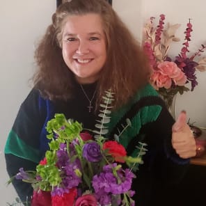 The recipient of the floral arrangement