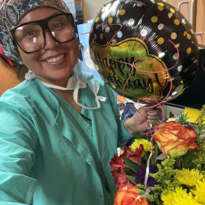The recipient of the floral arrangement