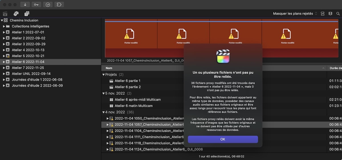 Fichiers proxy FCPX ne se laissent plus relier