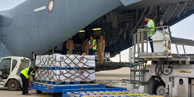 Arrival of a Qatari aid plane in Damascus carrying 60 tons of food supplies.