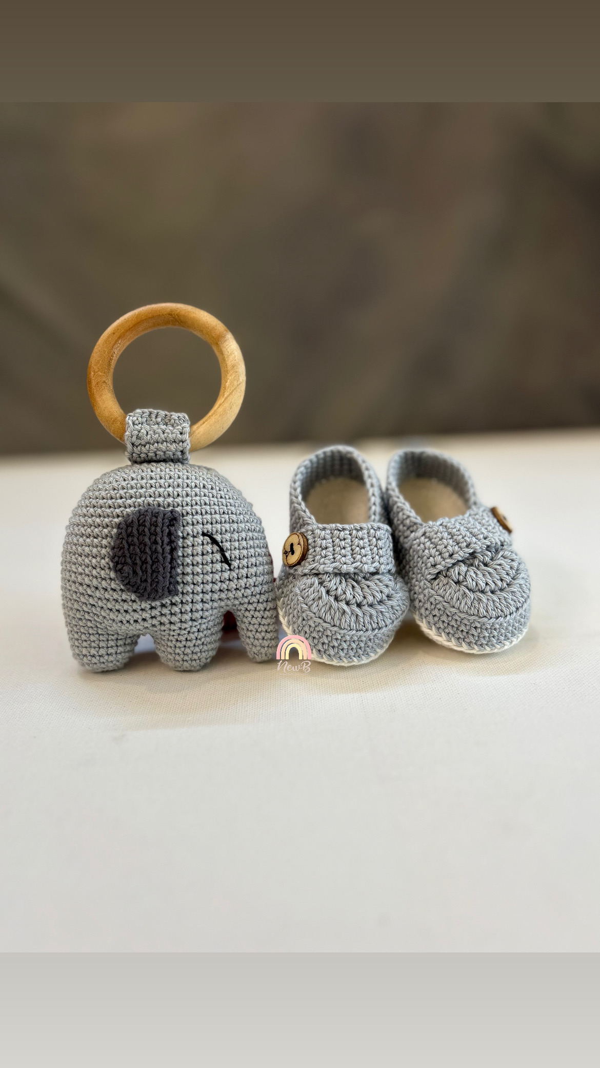 Elephant Crochet Rattle & Booties Set