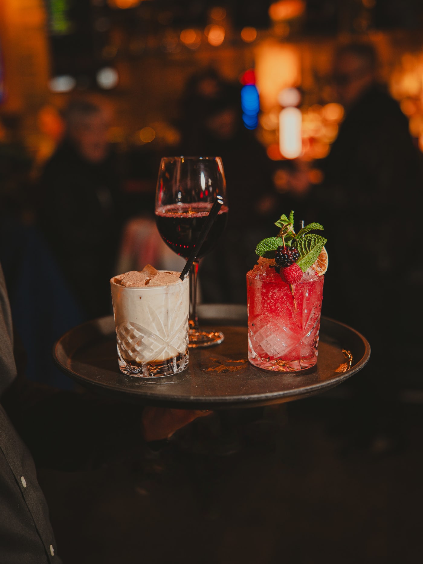 White and red cocktails served on a tray at Newsroom