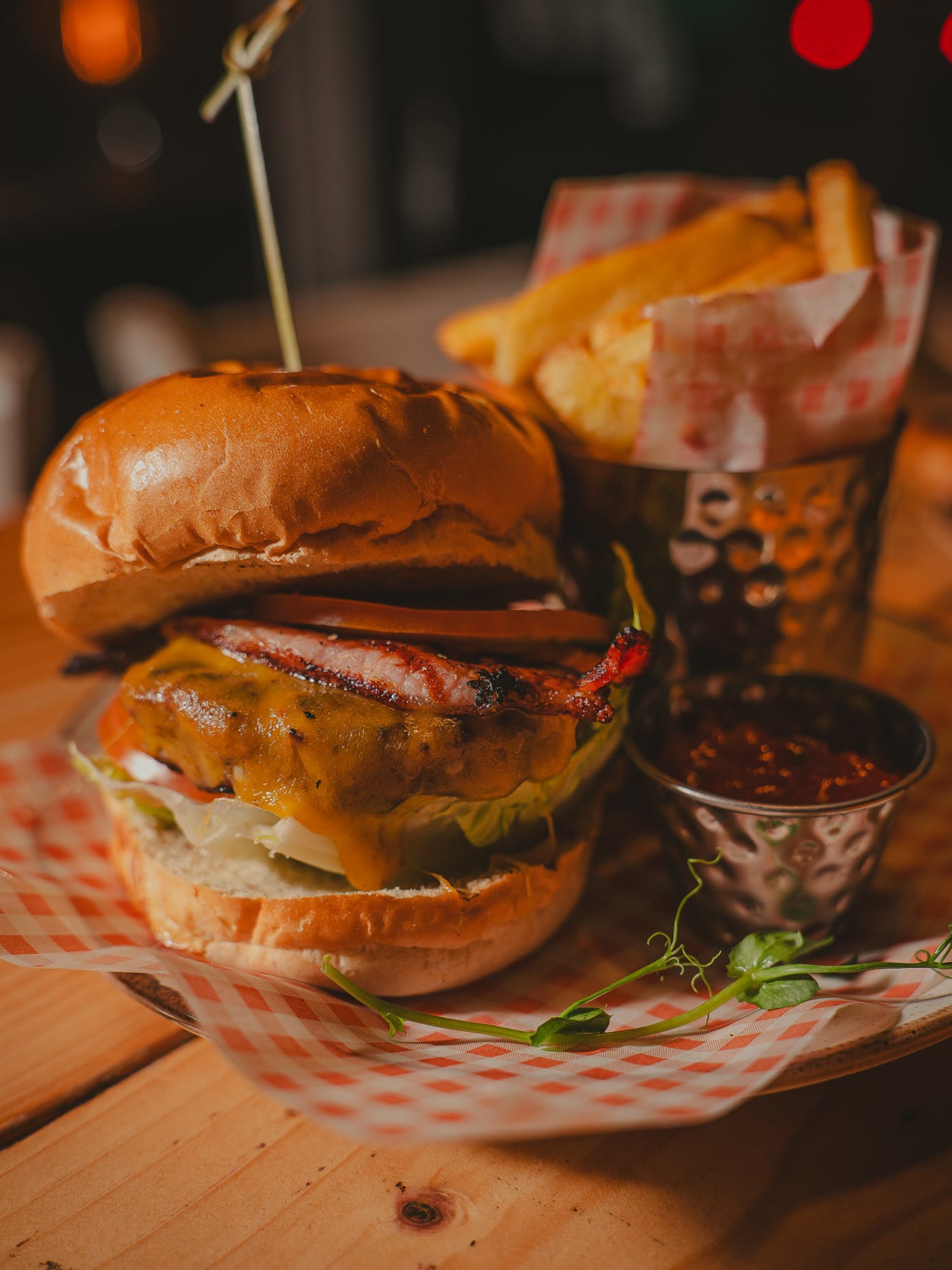 Burger and fries basket at Newsroom Edinburgh