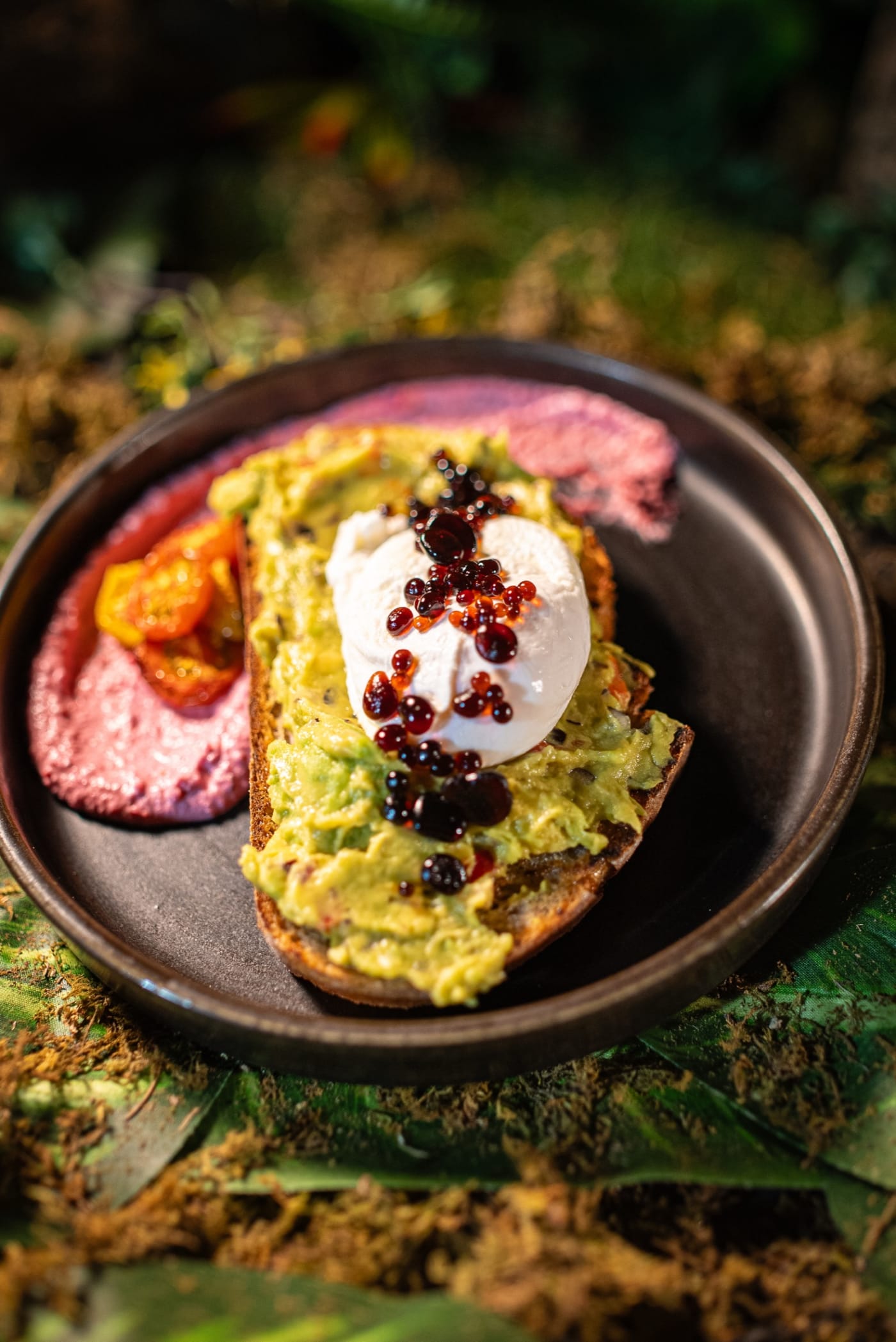 Avocado toast with poached egg and beet hummus at Rose Street Garden, Edinburgh